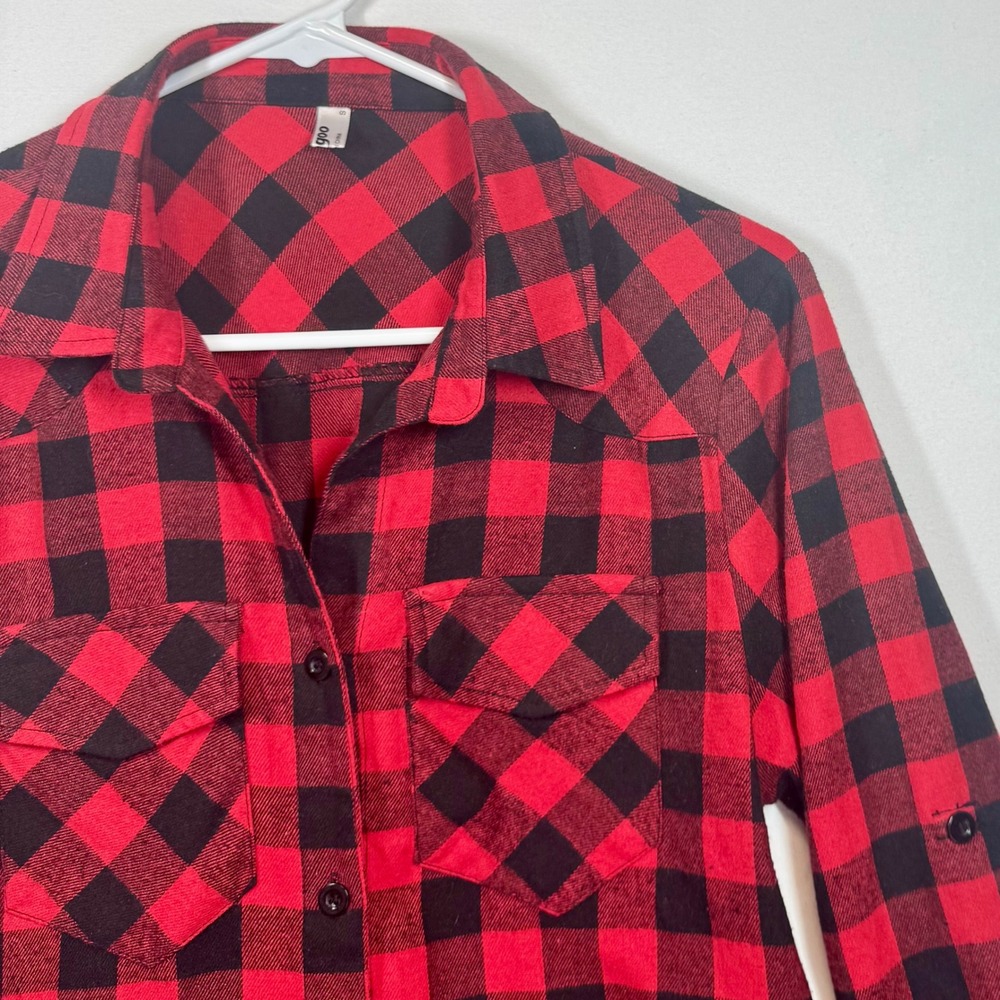Zeagoo Buffalo Plaid‎ Flannel Shirt Button Down Long Sleeve Red Black Size Small